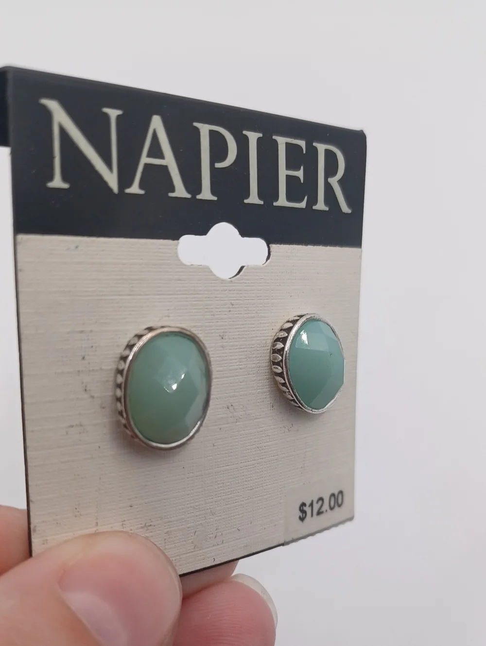 Napier Mint Green Faceted Oval Stud Earrings